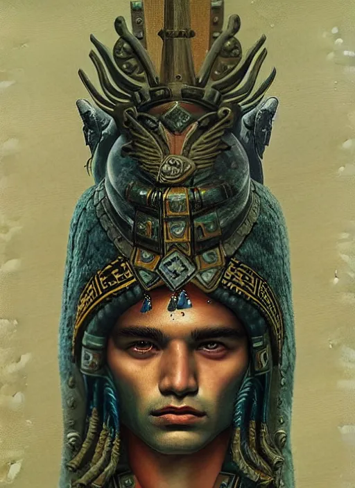 Image similar to portrait of tlaloc the aztec god of rain and thunder, by bogdan rezunenko and denys tsiperko and tom bagshaw, magic realism