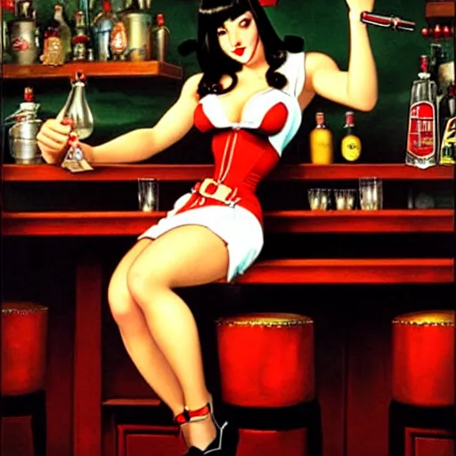 Image similar to tifa lockheart in her bar by gil elvgren