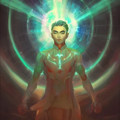 Image similar to a powerful psychic man emitting psychic powers, by ross tran, aesthetic!!, digital painting, intricate, full body character concept art,