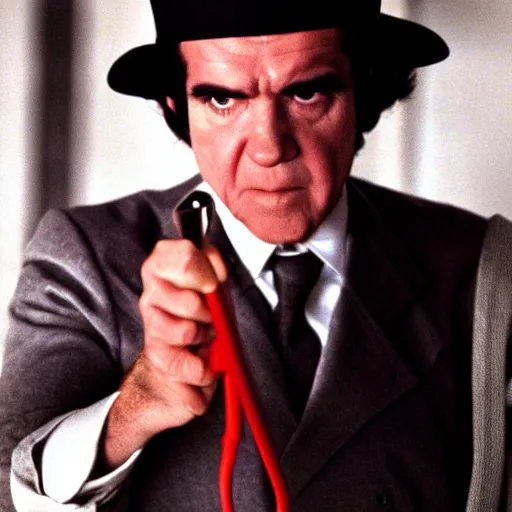 Image similar to a movie still of richard nixon as alex from a clockwork orange