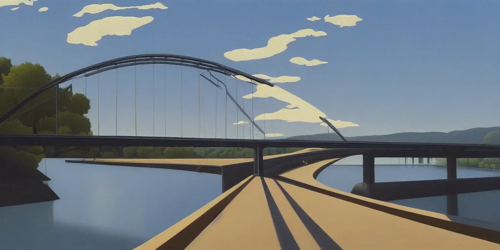 Image similar to bridge, blue sky, summer evening, kenton nelson