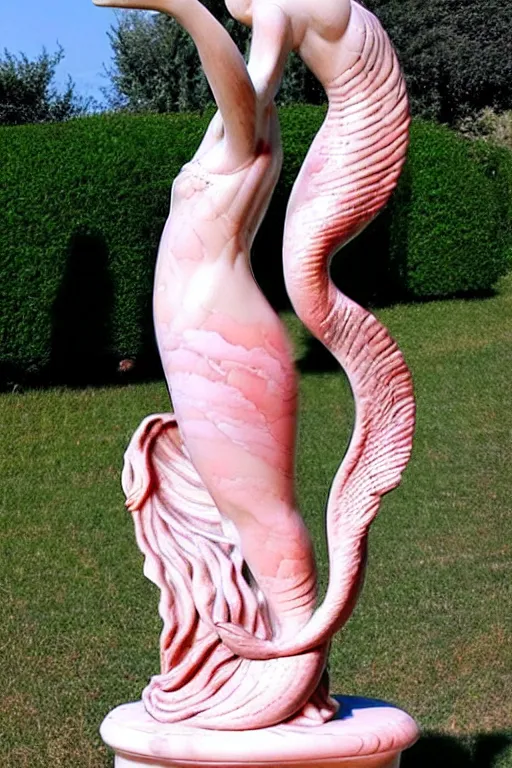 Image similar to intricate and detailed dancing Mermaid statue made on polished pink marble by Antonio Corradini