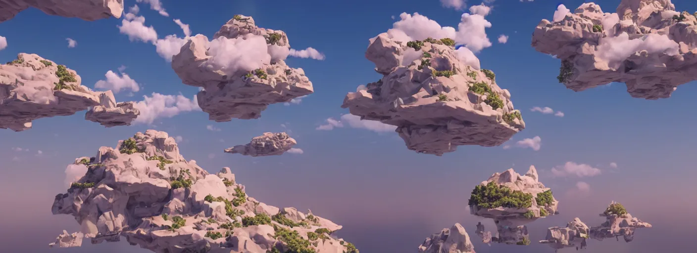 Prompt: Floating Islands in the Sky Highly detailed, photorealism, HD quality, 8k resolution, cinema 4d, unreal engine 5, high quality, beautiful, cinematic