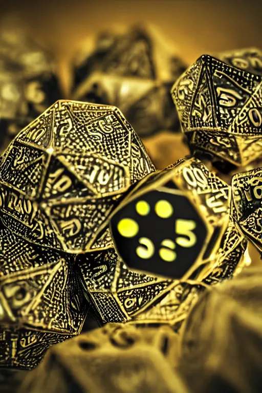 Prompt: closeup photographyof a mutated and futuristic Twenty sided dice, bokeh, sharp focus, intricate, highly detailed, 8k, cinematic, sharp focus