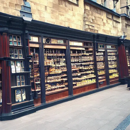 Prompt: Hogwarts supermarket, photo taken from inside