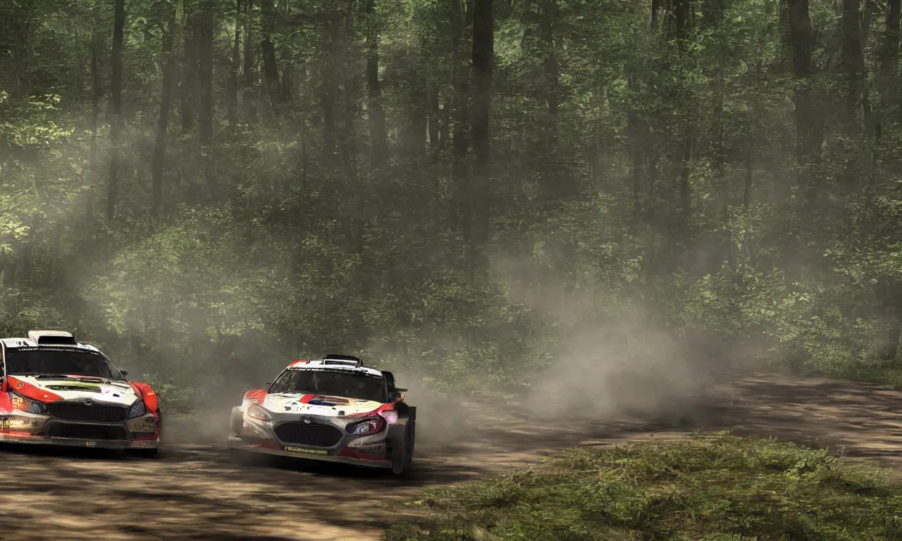 Image similar to 3 rally cars racing through a forest with a river behind them, sun shining through the trees, pencil sketch motion blur high detail ultra realistic 8k,