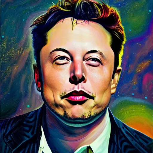 Image similar to surrealist portrait painting of elon musk, futuristic