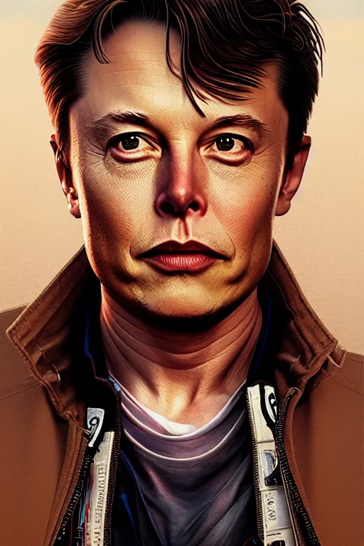 Image similar to elon musk as marty mcfly near delorean, realistic portrait, symmetrical, highly detailed, digital painting, artstation, concept art, smooth, sharp focus, illustration, cinematic lighting, art by artgerm and greg rutkowski and alphonse mucha