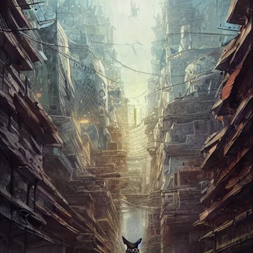 Image similar to gigantic cat walking on apocalyptic city, very detailed fine art, trend of artistation, style of kadinskyi and repin and greg rutkowski and ilia kuvshinov