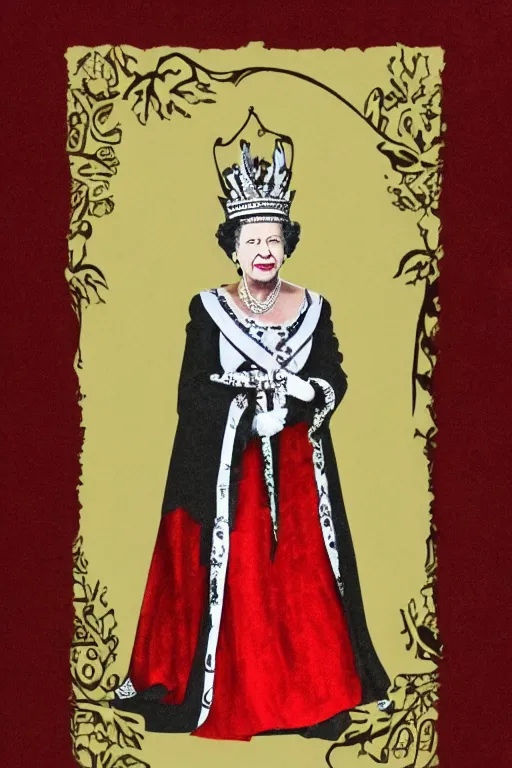 Image similar to photo of queen elizabeth ii as quin of cards from alice in wonderlands