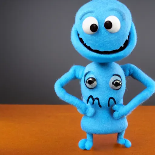 Prompt: mr meeseeks as a muppet. highly detailed blue felt. hyper real photo. 4 k.