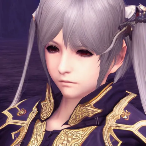 Image similar to a FFXIV character. Final Fantasy 14, portrait, video game screenshot, highly detailed