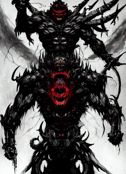 Image similar to A full body portrait of a scary demon with thousand eyes. In style of Yoji Shinkawa and Hyung-tae Kim, trending on ArtStation, dark fantasy, great composition, concept art, highly detailed.