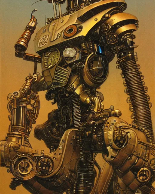 Image similar to steampunk cyborg by ralph mcquarrie and frank lloyd frank lloyd and bruce pennington and ted nasmith