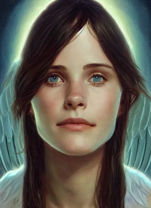 Prompt: cute young courtney cox as a heavenly angel, anatomy, bathed in light, highly detailed, photorealistic, artstation, smooth, sharp focus, illustration, unreal engine 5, 8 k, art by artgerm and greg rutkowski and edgar maxence