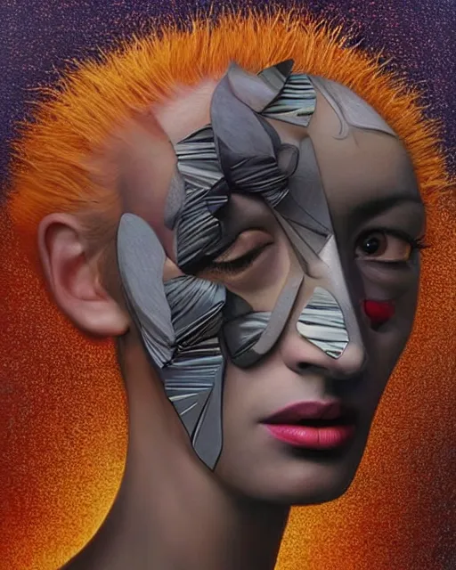 Image similar to surrealist portrait art in the styles of igor morski, jim warren, and aida muluneh, intricate, hyperrealistic, accurate facial details, profile picture with chromakey!!!!! background, volumetric lighting