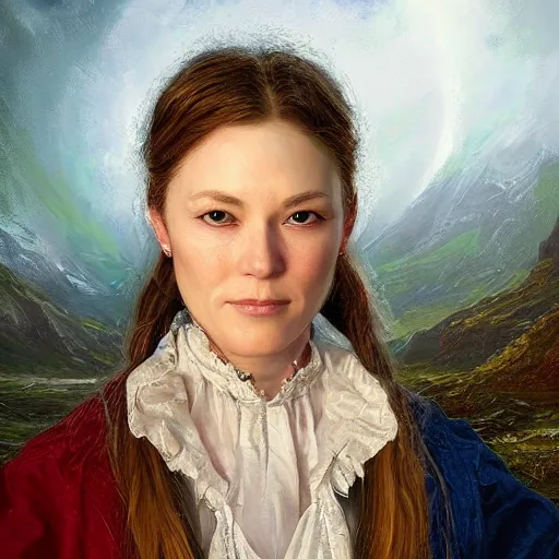 Prompt: portrait of a norwegian woman ( 3 5 ) from norway in 2 0 2 1, an oil painting by ross tran and thomas kincade