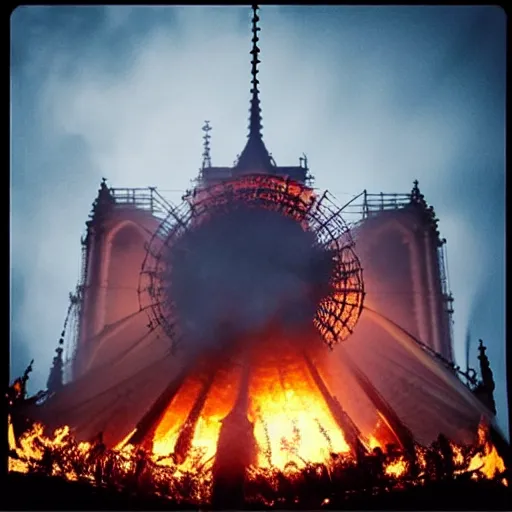 Image similar to “minions laughing as the Notre dame burns behind them”