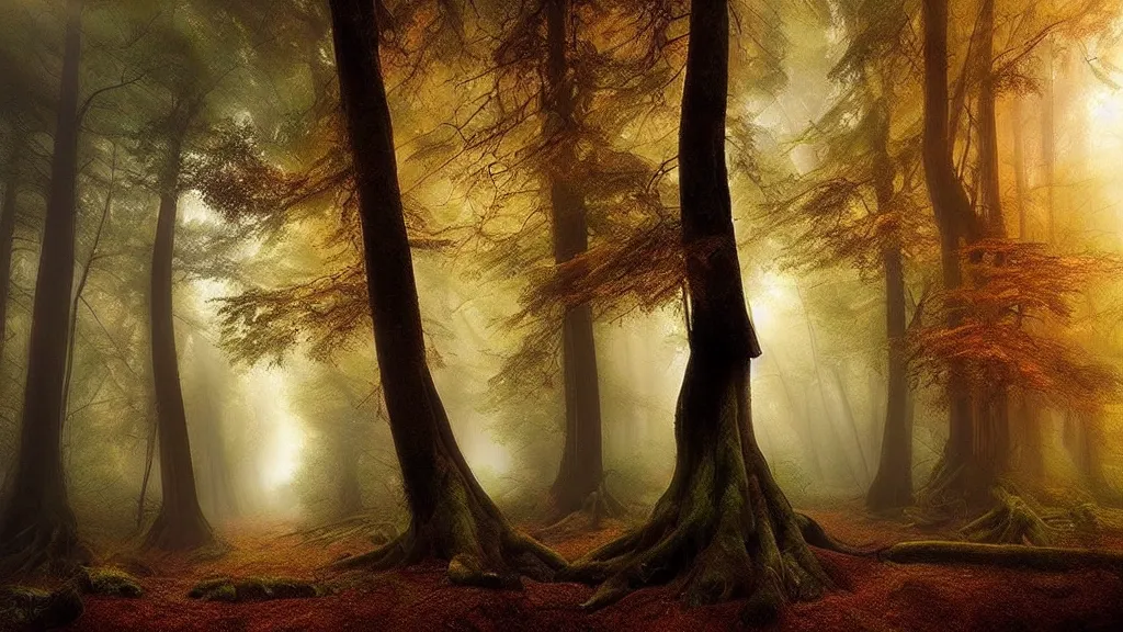 Prompt: amazing landscape photo of a forest by marc adamus, beautiful dramatic lighting