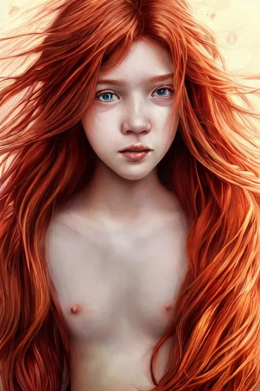 Image similar to ultra realistic style illustration of a beautiful cute red haired joyful and playful 1 9 year old teen, full portrait, long hair, sci - fi, fantasy, intricate, elegant, digital painting, artstation, concept art, smooth, sharp focus, 8 k frostbite 3 engine, ultra detailed, art by artgerm and greg rutkowski and magali villeneuve