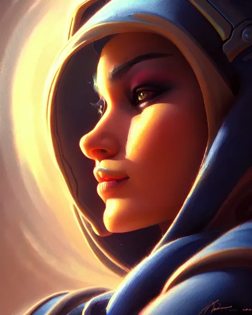 Prompt: ana from overwatch, character portrait, portrait, close up, highly detailed, intricate detail, amazing detail, sharp focus, vintage fantasy art, vintage sci - fi art, radiant light, caustics, by boris vallejo