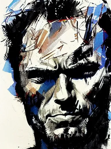 Image similar to clint eastwood by bill sienkiewicz, detailed, hyper-detailed