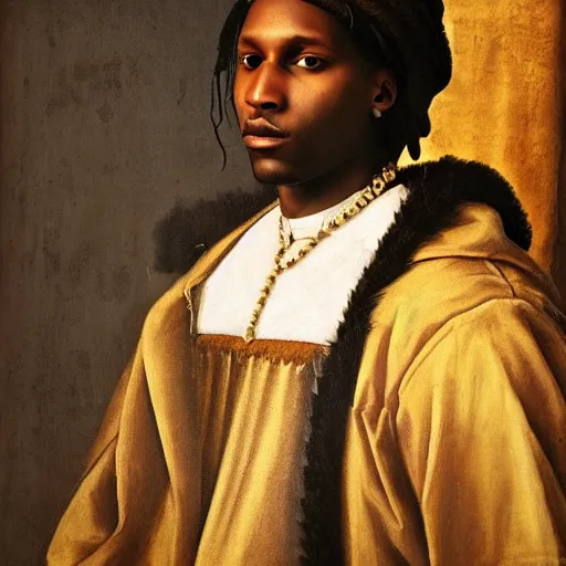 Image similar to a renaissance style portrait painting of asap rocky