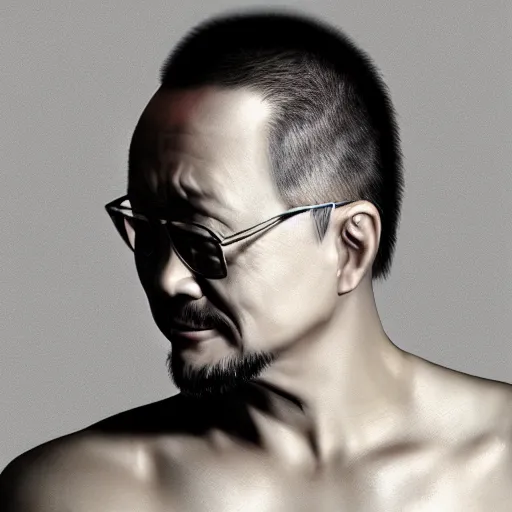 Image similar to a photorealistc digital art of jiang wen shows his muscle, award winning photography, trending on artstation