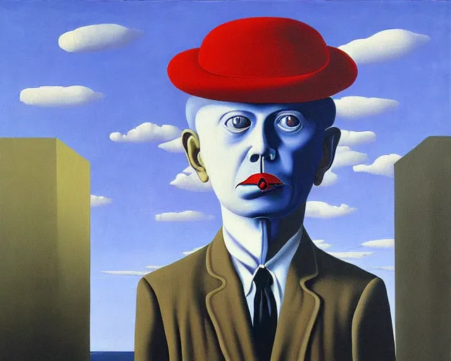 Image similar to Terrifying, disturbing painting by Magritte