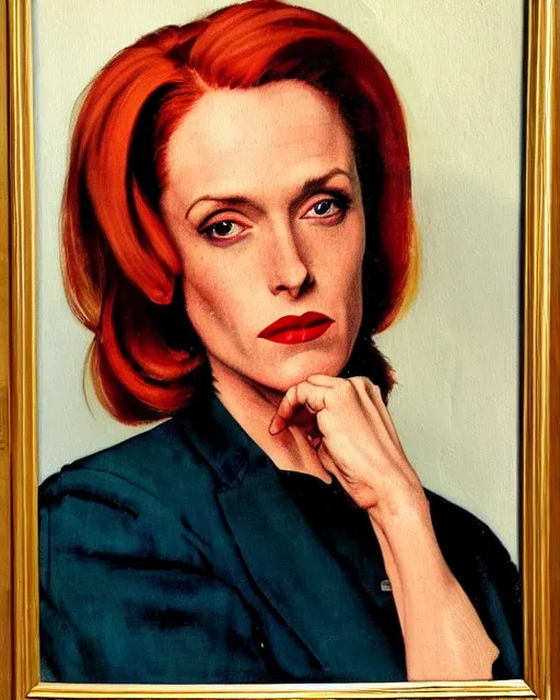 Image similar to a painting of Dana Scully by Norman Rockwell, sharp detail, saturday evening post