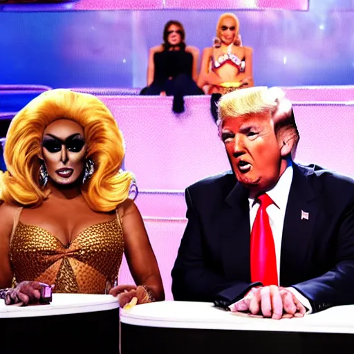 Prompt: donald trump as a guest judge on ru paul's drag race