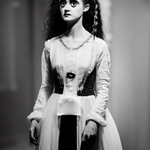 Image similar to natalia dyer as nancy wheeler in the bride of frankenstein, black and white