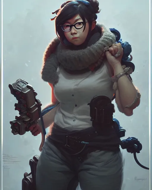 Prompt: mei from overwatch, character portrait, concept art, intricate details, highly detailed by greg rutkowski, michael whelan and gustave dore
