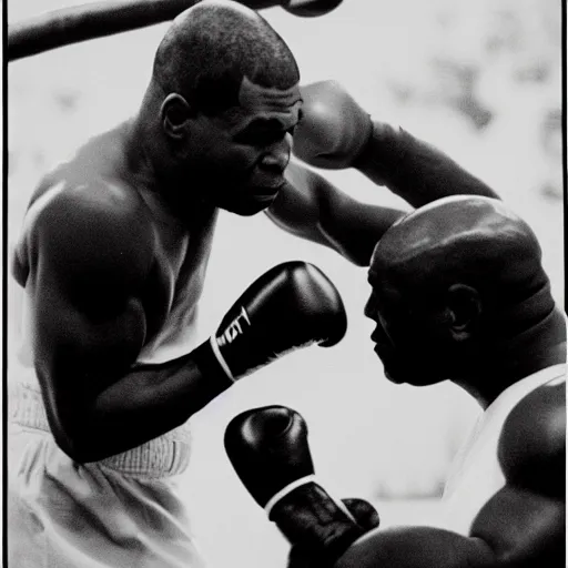 Prompt: mike tyson punching a dolphin black and white photograph