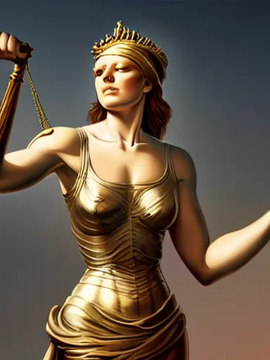 Prompt: lady justice holding a balance. blindfolded intricate, elegant, highly detailed, digital painting, artstation, concept art, sharp focus, illustration, by justin gerard and artgerm, 8 k