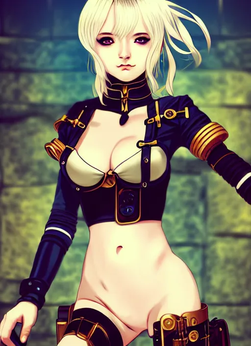 Prompt: portrait Anime girl in steampunk bikini armor, cute-fine-face by Ilya Kuvshinov, white-hair pretty face, realistic shaded Perfect face, fine details. Anime, steampunk, bioshock. realistic shaded lighting, by Gustav Klimt