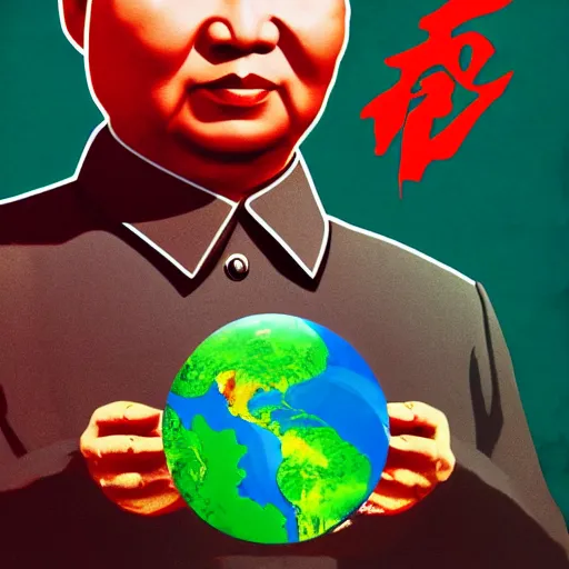 Image similar to mao zedong holding the planet earth, high quality digital art, artstation, 8 k