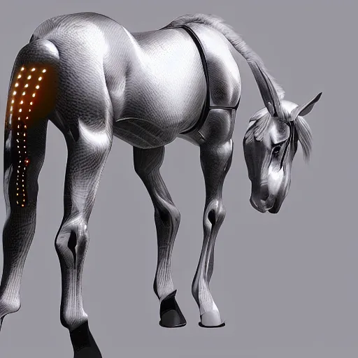 Image similar to a cybertronic horse, leds, high detail, sharp, studio, digital art