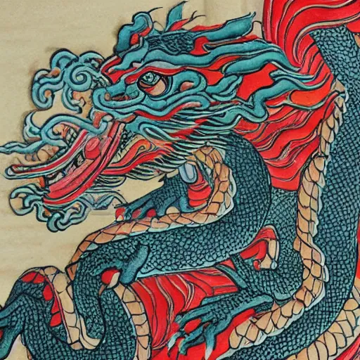 Image similar to oriental eastern dragon in a traditional chinese art style, detailed