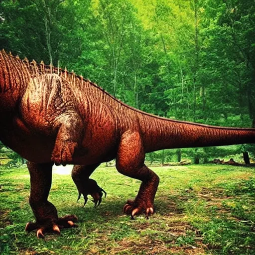 Image similar to “a Tyrannosaurus rex walking through a prehistoric forest”