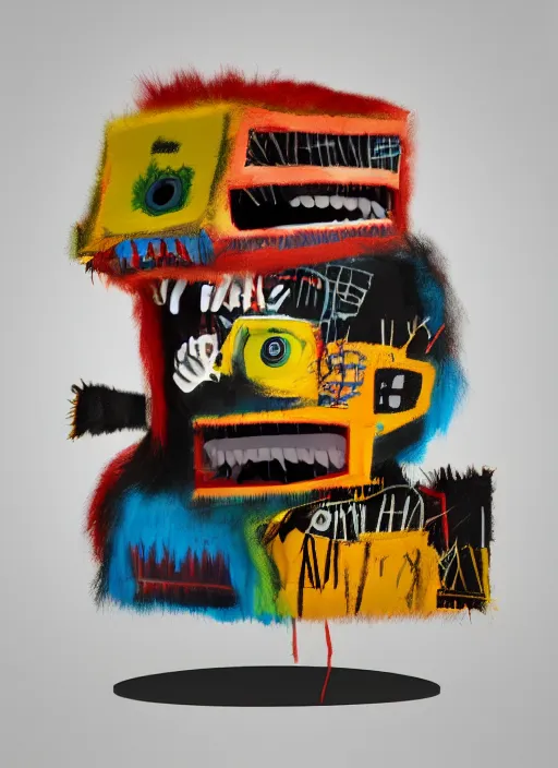 Image similar to real 3D monsters in the style of Jean-Michel Basquiat, Trending on artstation, cinematic, hyper realism, octane render, 8k, depth of field