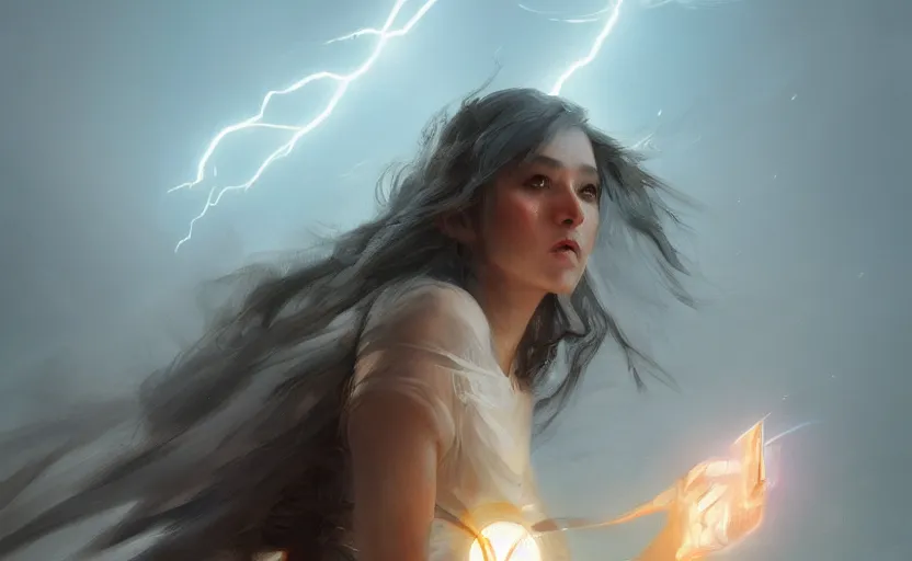 Image similar to The revenge of the lightning goddess, elegant, volumetric lighting, digital painting, highly detailed, artstation, sharp focus, illustration, concept art, ruan jia, steve mccurry