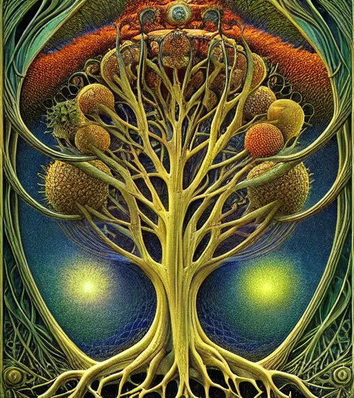 Image similar to tree of life by roger dean and andrew ferez, art forms of nature by ernst haeckel, divine chaos engine, symbolist, visionary, art nouveau, botanical fractal structures, organic, detailed, realistic, surreality