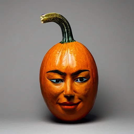 Image similar to a [ gourd ] carved shaped to look like ( amber heard ) face hybrid intercross