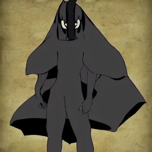 Image similar to mazoku, demon boy, yokai boy wearing vantablack cloak, vantablack cape, muscular boy, demon tail