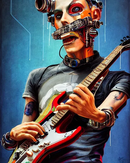 Image similar to a portrait of an anthropomorphic cyberpunk woolf shredding an electric guitar by sandra chevrier, by jon foster, detailed render, tape deck, epic composition, cybernetics, 4 k realistic, cryengine, realistic shaded lighting, sharp focus, masterpiece, by enki bilal