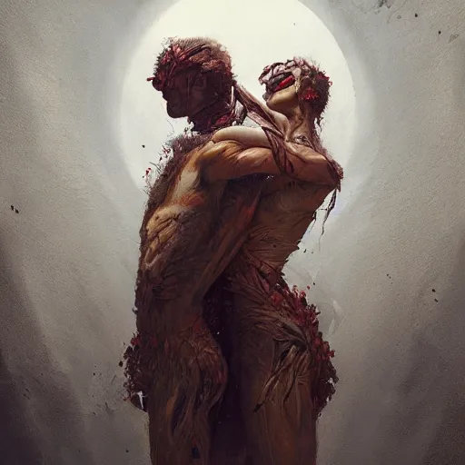 Prompt: two bodies entwined by arcimboldo, greg rutkowski, trending on artstation