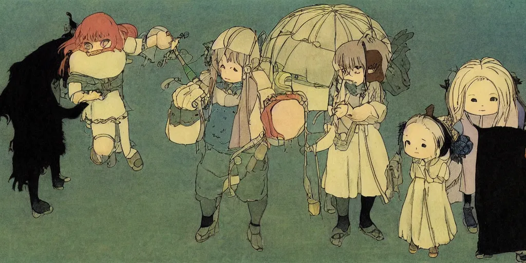 Prompt: derivative ideation of studio ghibli john bauer Pixar dhali