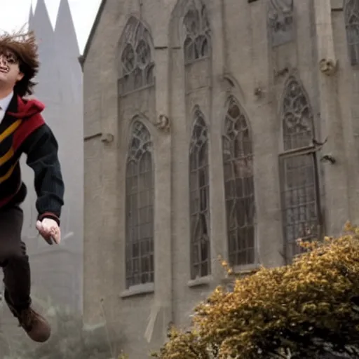 Prompt: Harry Potter flying on a broom