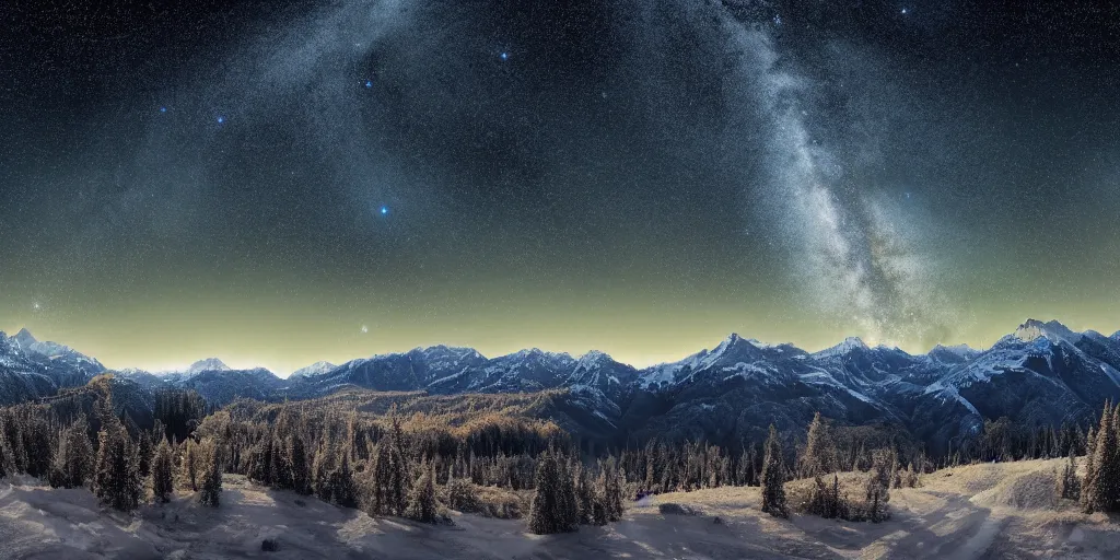 Prompt: 8k realistic image of a maple tree with kashmir landscape icy mountains and dark starry night